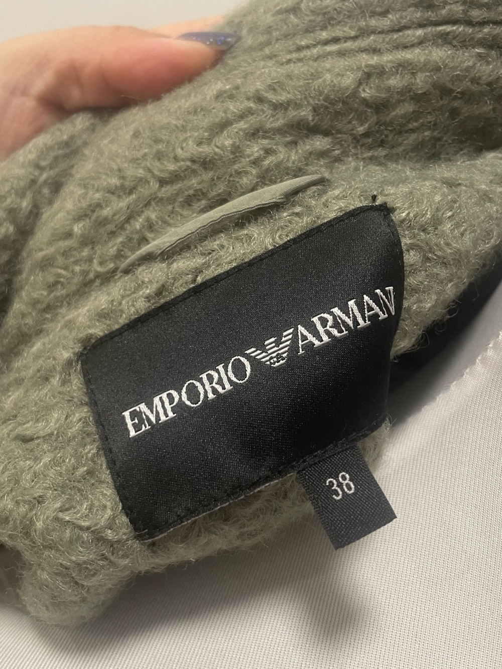 Emporio Armani Olive Green Teddy Bouclé Double-Breasted Coat - Picture 5 of 11